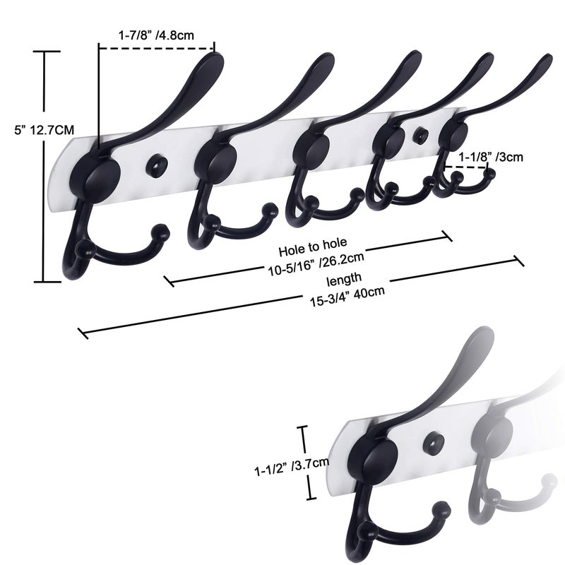 Dseap Wall Mounted Coat Rack - 5 Tri Hooks, Heavy Duty, Stainless Steel, Metal Coat Hook Rail for Coat Hat Towel Purse Robes Mudroom Bathroom Entryway,White & Black - Image 2